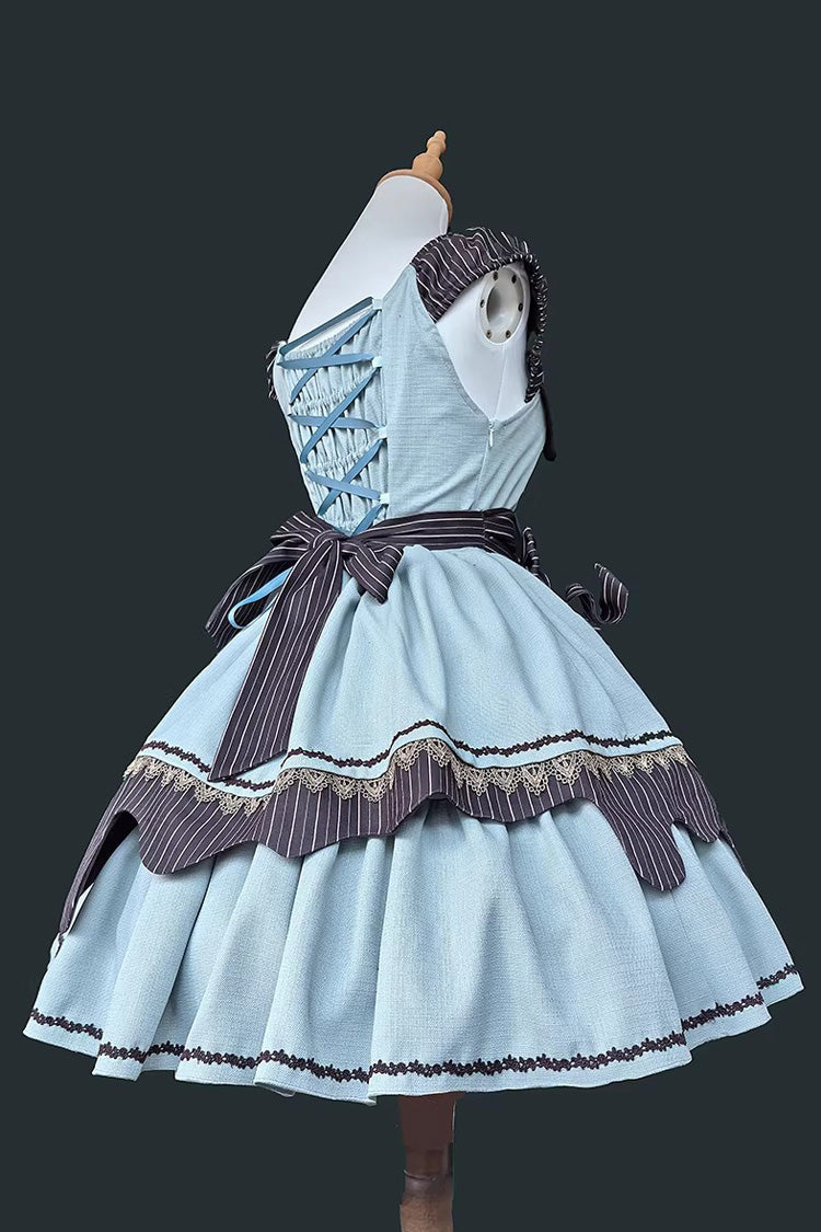 Irregular Sweet Dress with Double-Layered Print and Bow Lace-Up - Strawberry and Mint Chocolate