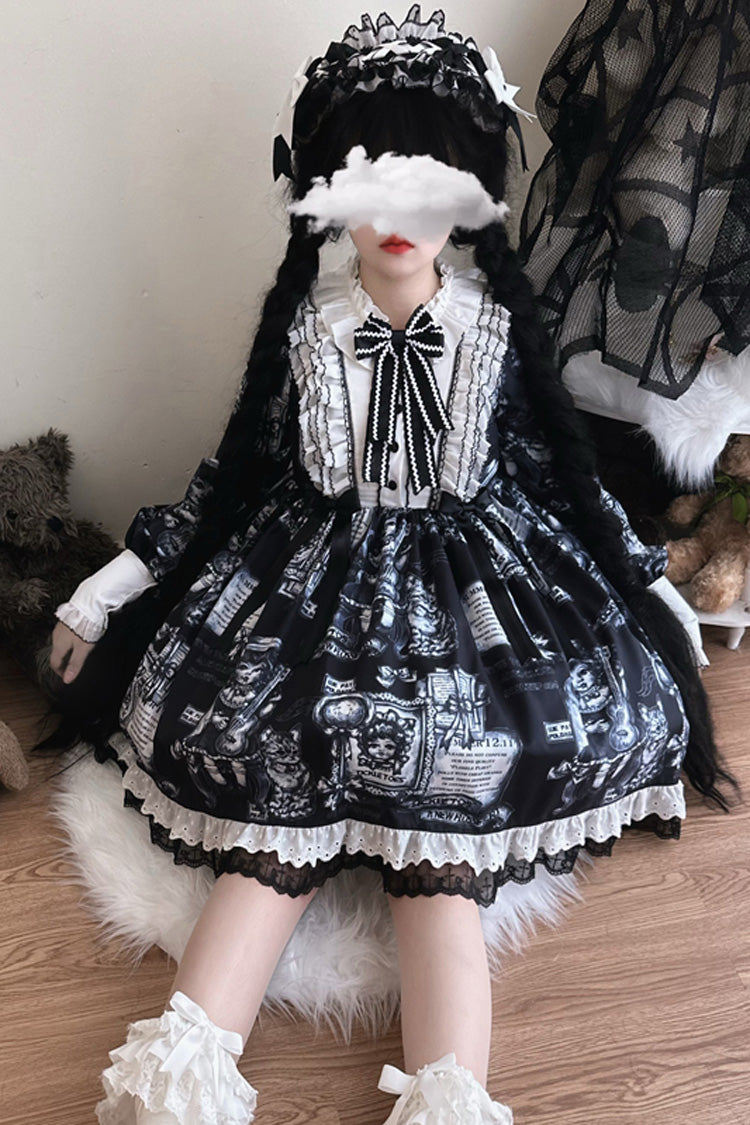 Gothic Princess Dress with Print Sleeves in Black