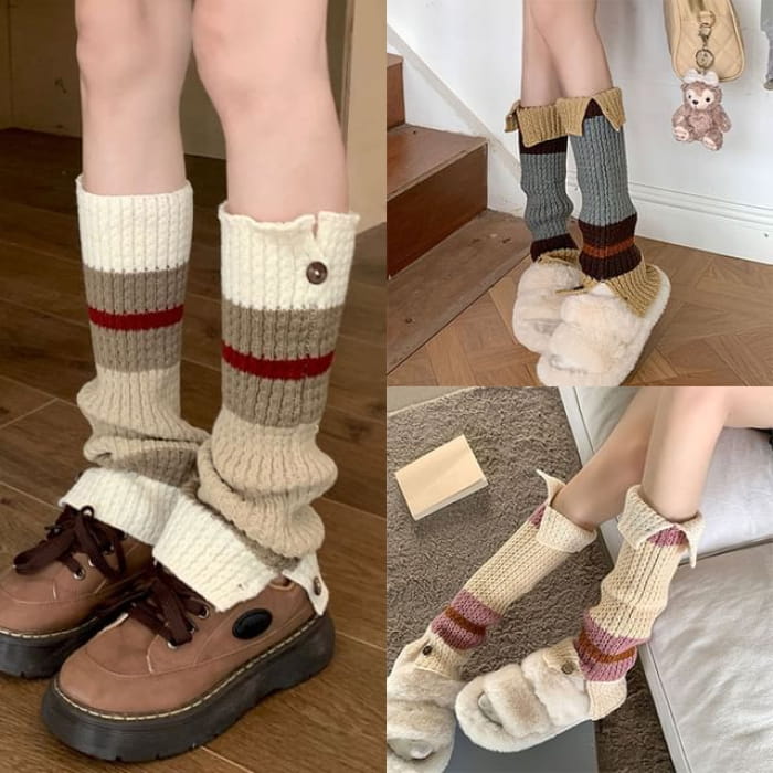 Cable Knit Leg Warmers / Set - 3 Pairs - Color Block