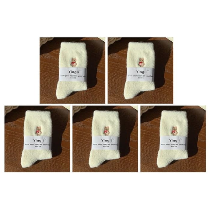 Cartoon Embroidered Crew Socks / Set - Type 08 - 5 Pairs