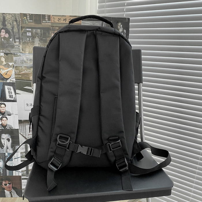 Casual Black Pure Color Backpack - One Size