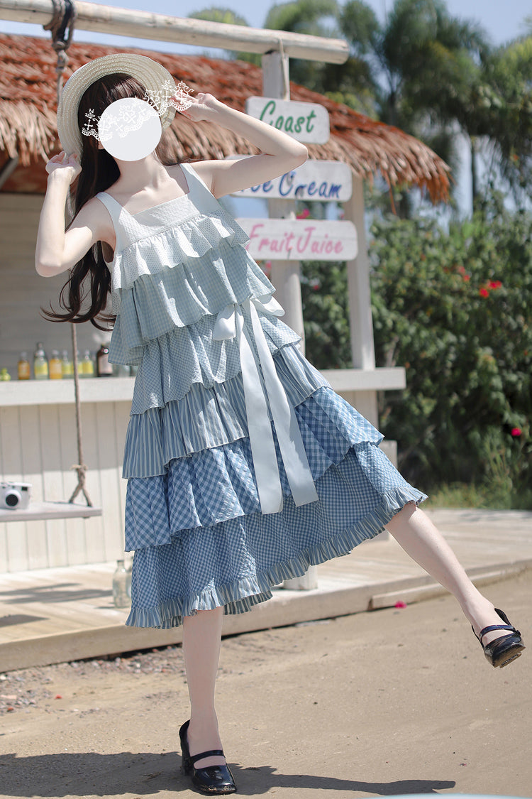 Blue Go To The Beach Layered Print Jumper for Holidays