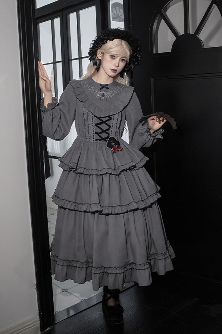 Castle Night Long Sleeved Ruffled Embroidered Gothic Lolita Dress