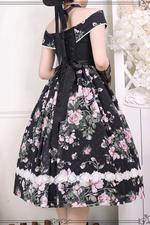 Classic Lolita JSK Dress with French Rose Floral Print & Ruffles