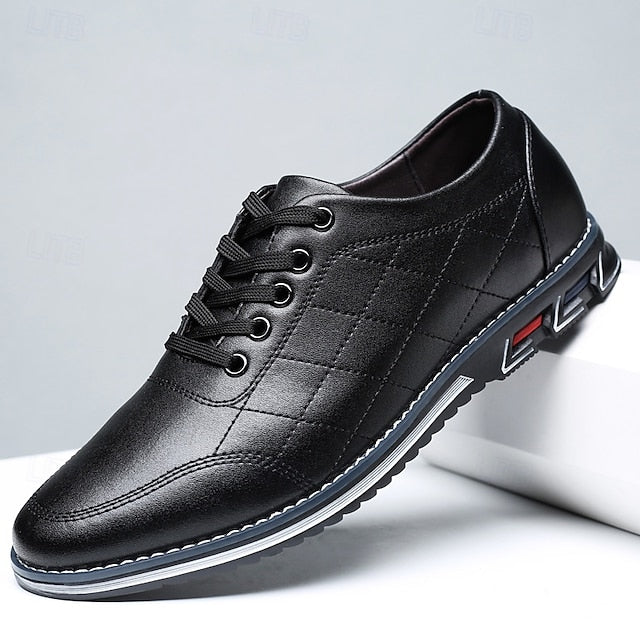 Faux Leather Lace-Up Sneakers Blue Stylish Men's Quilted -