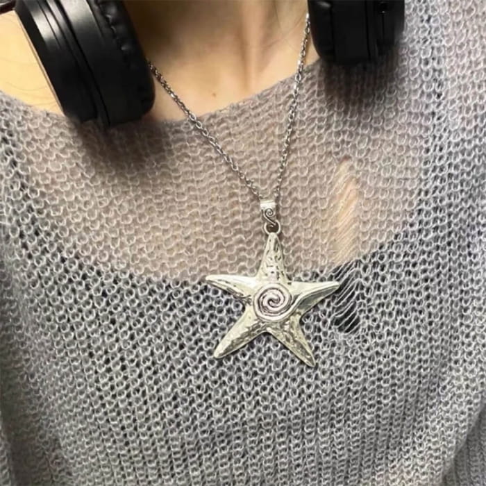 Chunky Starfish Pendant Necklace - Standart / Silver