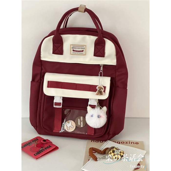 Color Block Top Handle Backpack / Charm / Set - With White