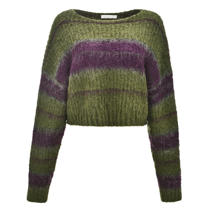 Cozy Striped Sweater - Free Size / Green/purple