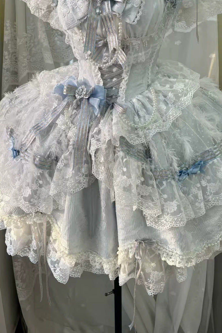 Anna's Ball Square Collar Ruffled Hanayome Bow Lace Ballet JSK - Blue