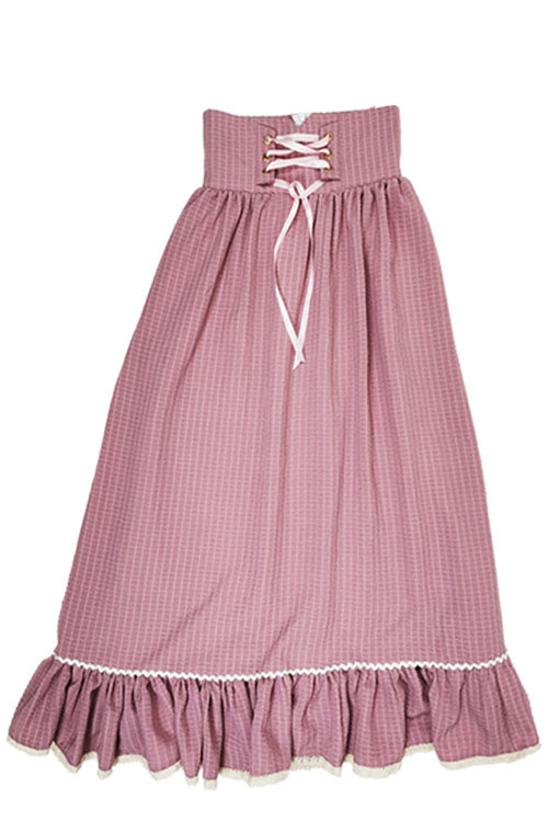 Rose Antique Palace Style Ruffled Stripe Pattern Elevated Waist Timeless Lolita Gown