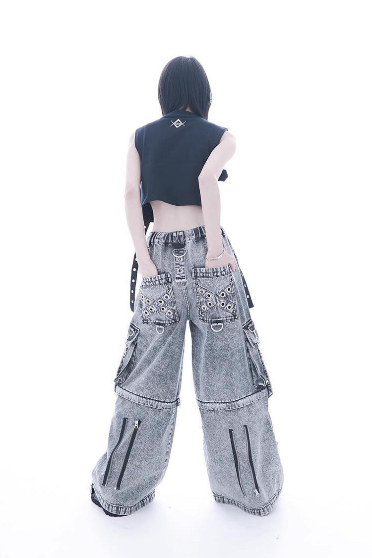 Punk Rivet Straight Leg Jirai Jeans in Two Shades