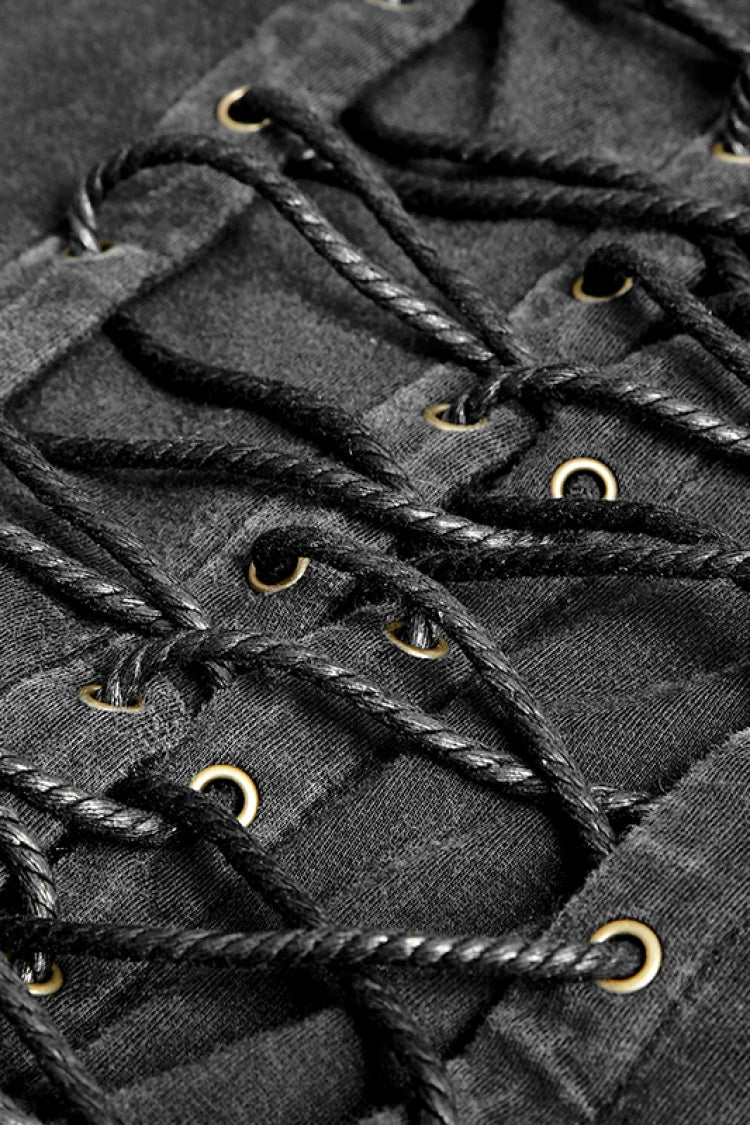 Steampunk Cross Lace-Up Sleeveless Vest with Metal Rings