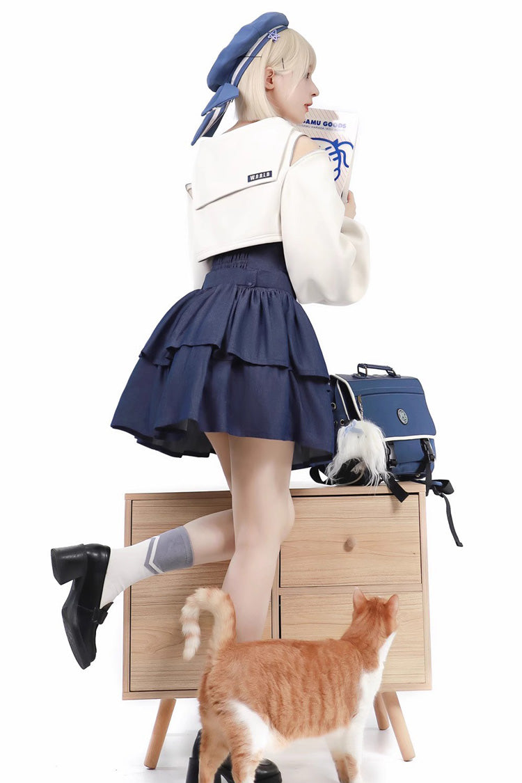 Navy Double Layer Ruffle Sweet Lolita JSK Dress