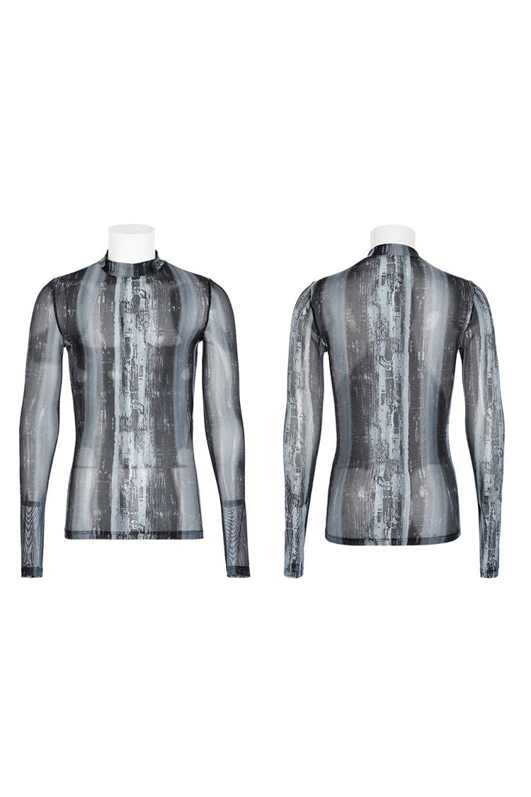 Tech-print High Collar Fitted Long Sleeve Shirt - Punk