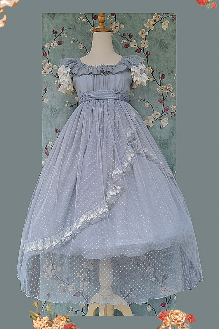 Moon Goddess Polka Dot Asymmetric Bow Dress - Sax Blue Elegant