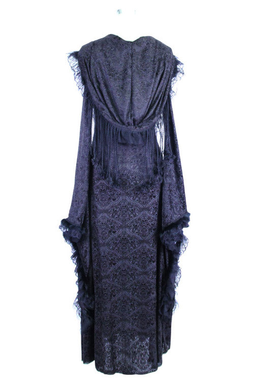 Stretchy Floral Off-Shoulder Hooded Black Dress