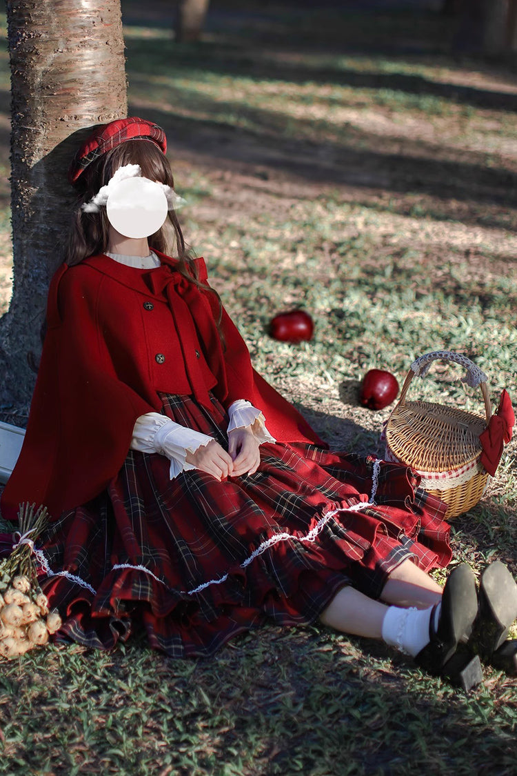 Red Plaid Print Bow Sweet Vintage Jumper - Little Red Riding Hood