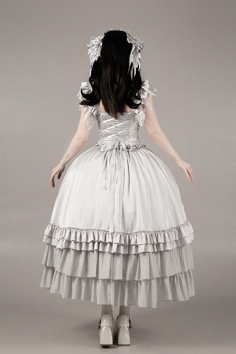 Bionic Doll Square Collar Gothic Lolita Corset Set with Multi-Layer Ruffles, Long Skirt