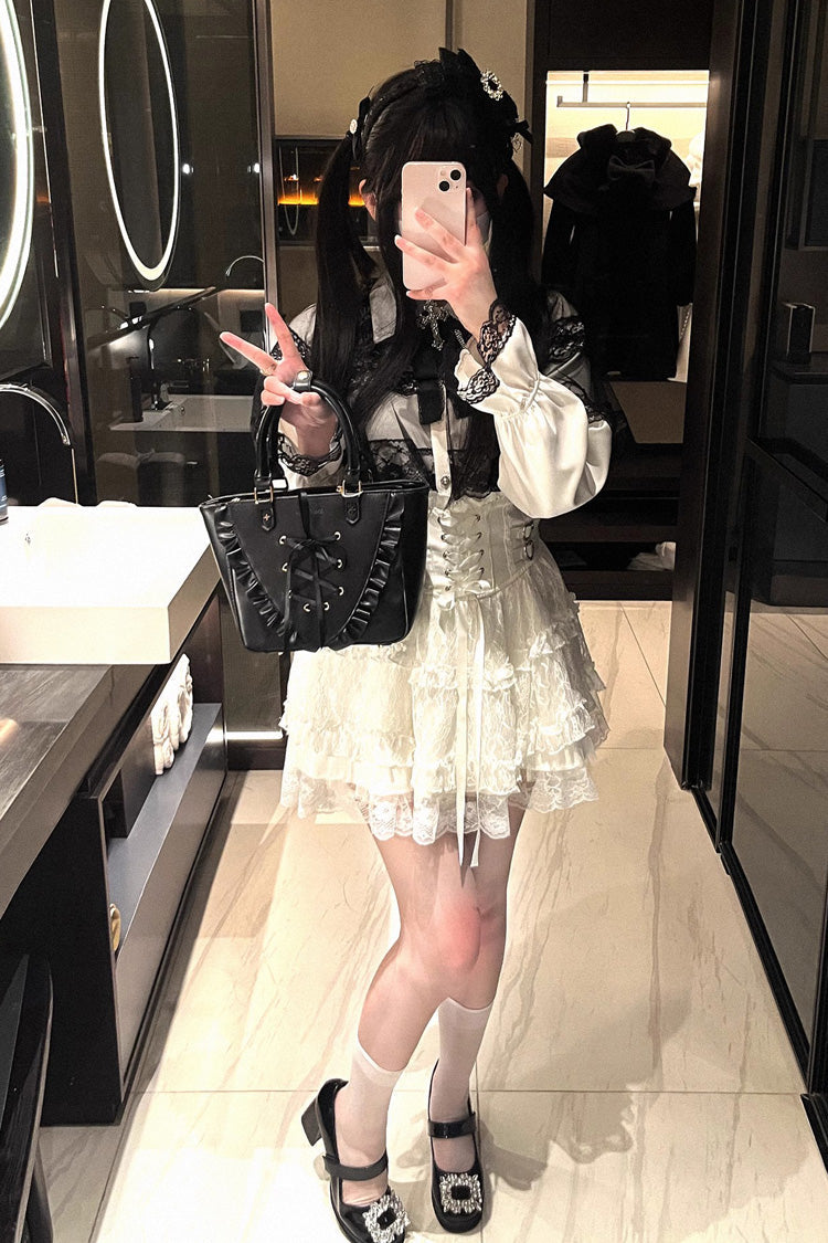 Rose Palpitations High Waisted Sweet Jirai Kei Skirt with Lace