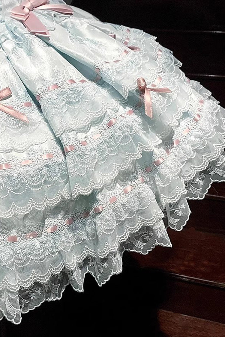 Green Sleeveless Ruffled Bow Lace-Up Sweet Elegant JSK - Flora Isle Butterfly