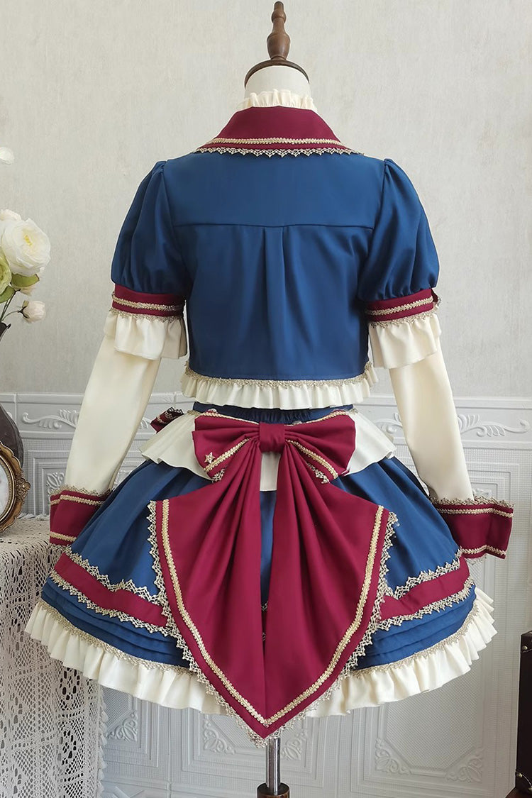 Patriotic Star Round Collar Ruffled Sweet Lolita Skirt Set - Red White Blue