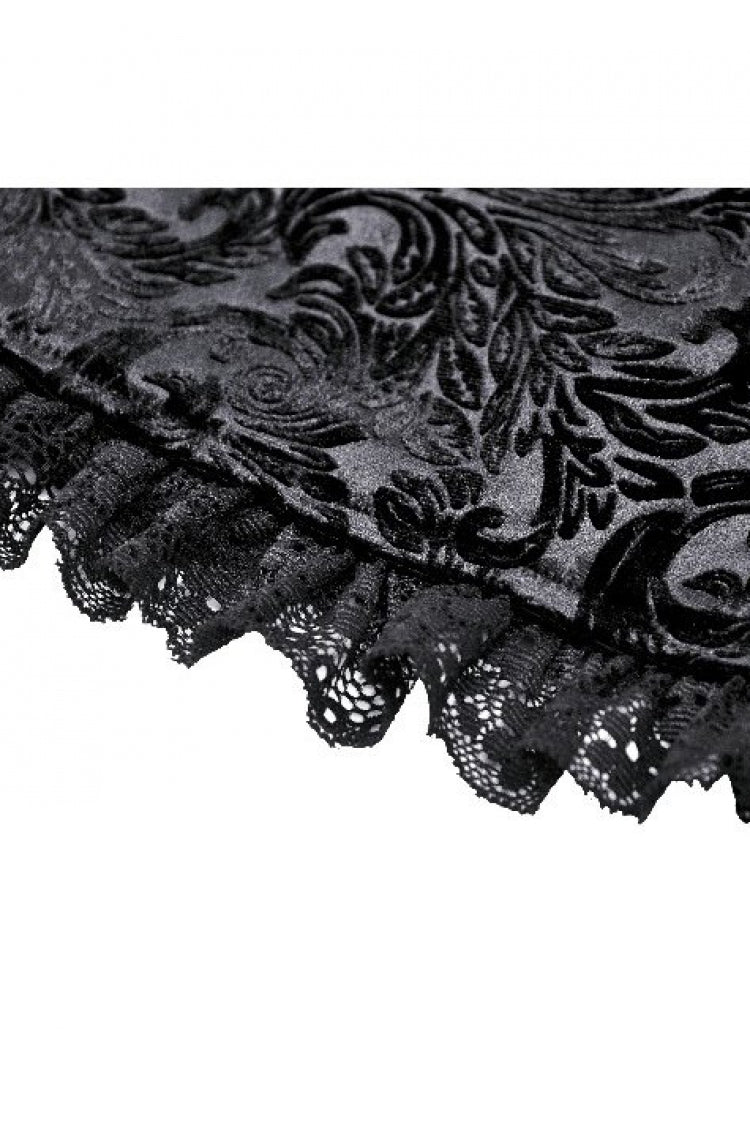 Punk Shorts with Ruffled Embossed Lace Splice Detail, Black