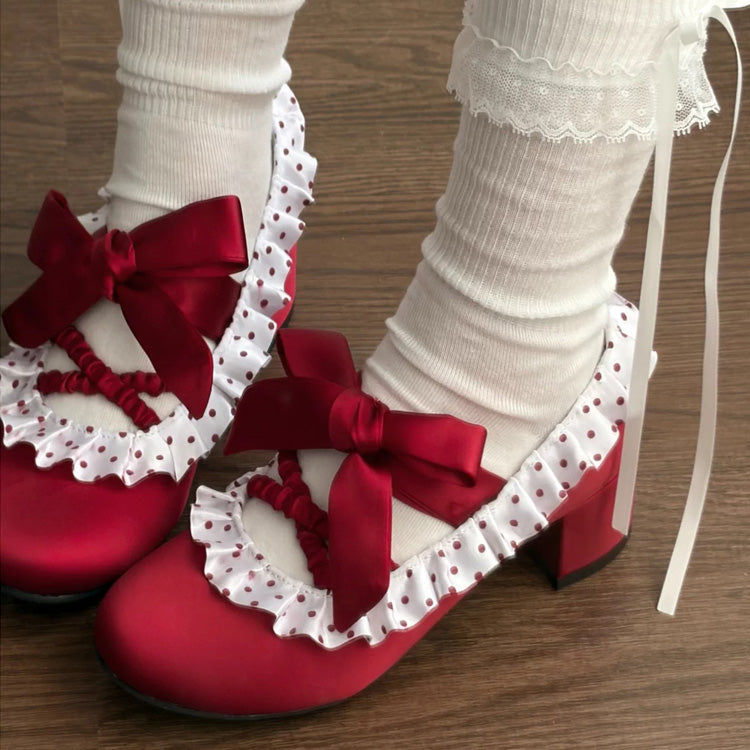 Satin Lace-Up Ruffled Heels for Classic Lolita - Two Colors