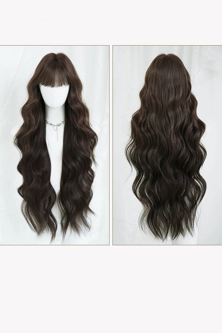 Chestnut Brown Ombre Long Wavy Wig with Air Bangs