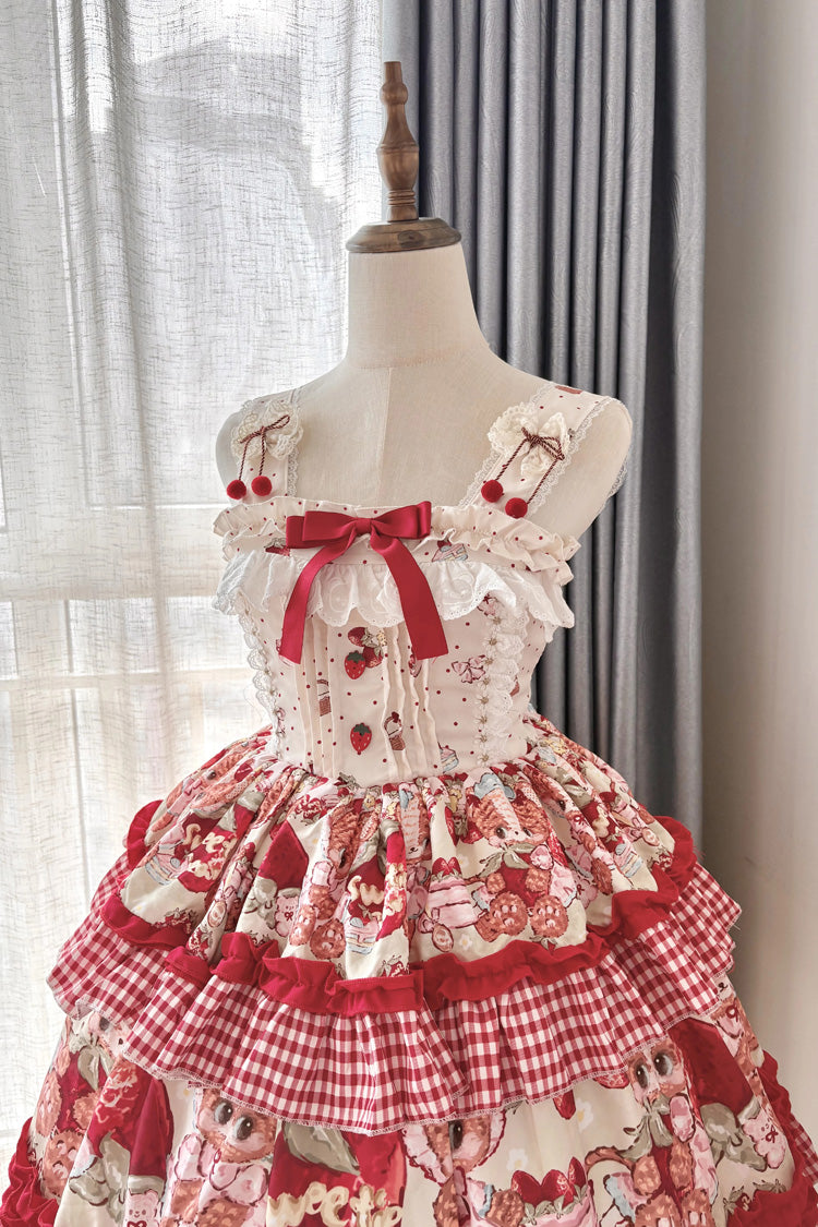 Sleeveless Double-Layered Print Ruffle Sweet Princess Lolita Jsk Red
