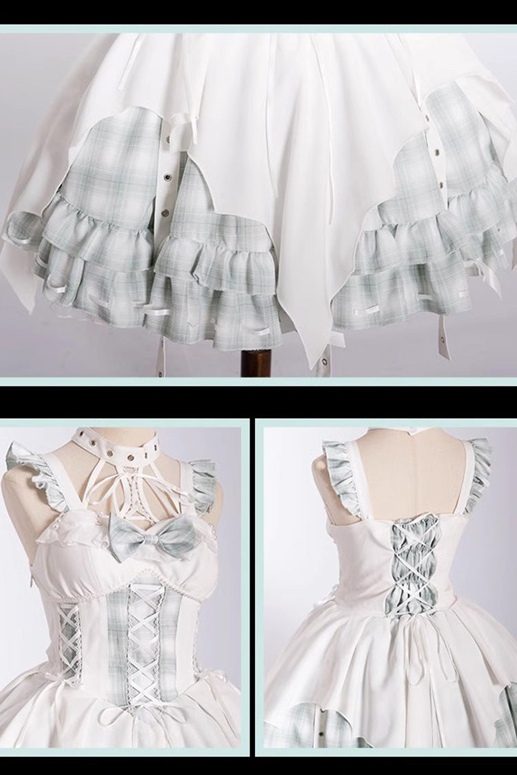 Subculture Grid-Print Dress with Radio Wave Pattern and Bow Stitching in 3 Colors