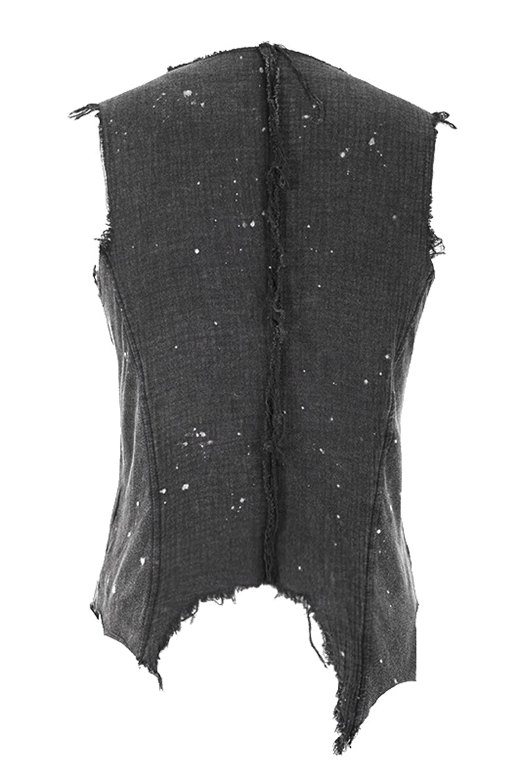 Sleeveless Buckle-Strap Punk Vest with Ripped Details
