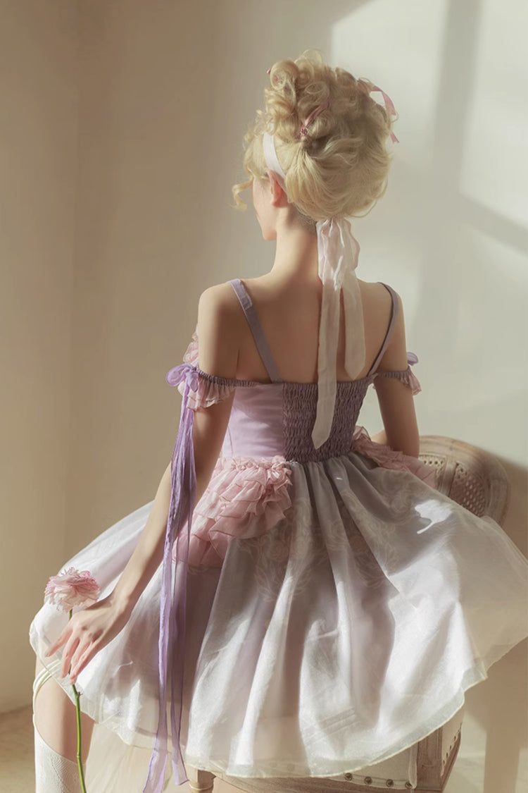 Thistle Midsummer Dream Embroidered Boat-Neck Chinese Ballet Lolita Dress