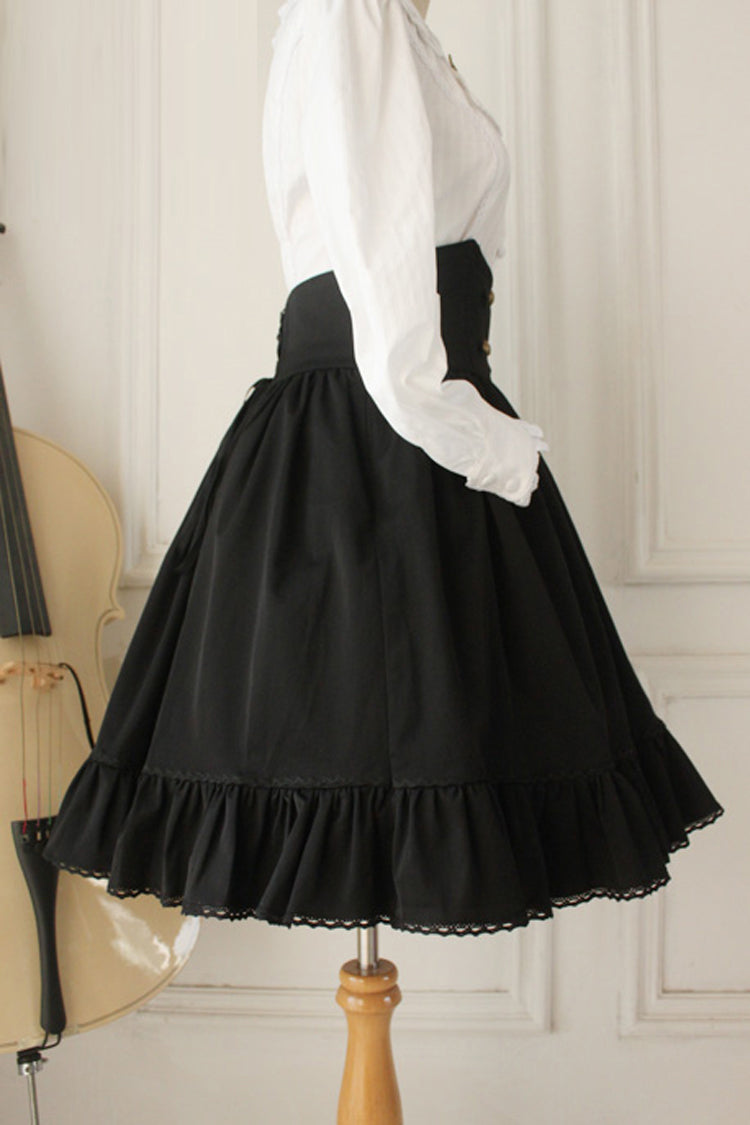 Black Vintage High-Waisted Fishbone Gothic College Skirt Dress