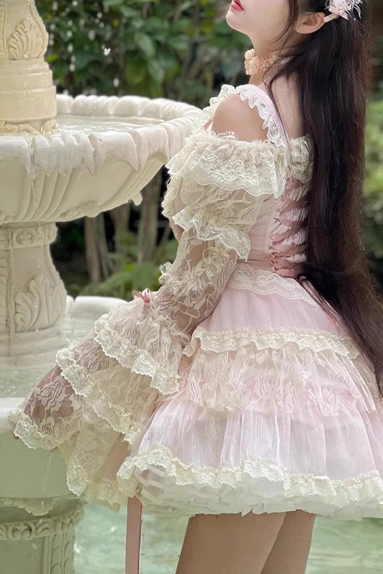 Pink Lace Flower Love Song Dress with Bowknot Details