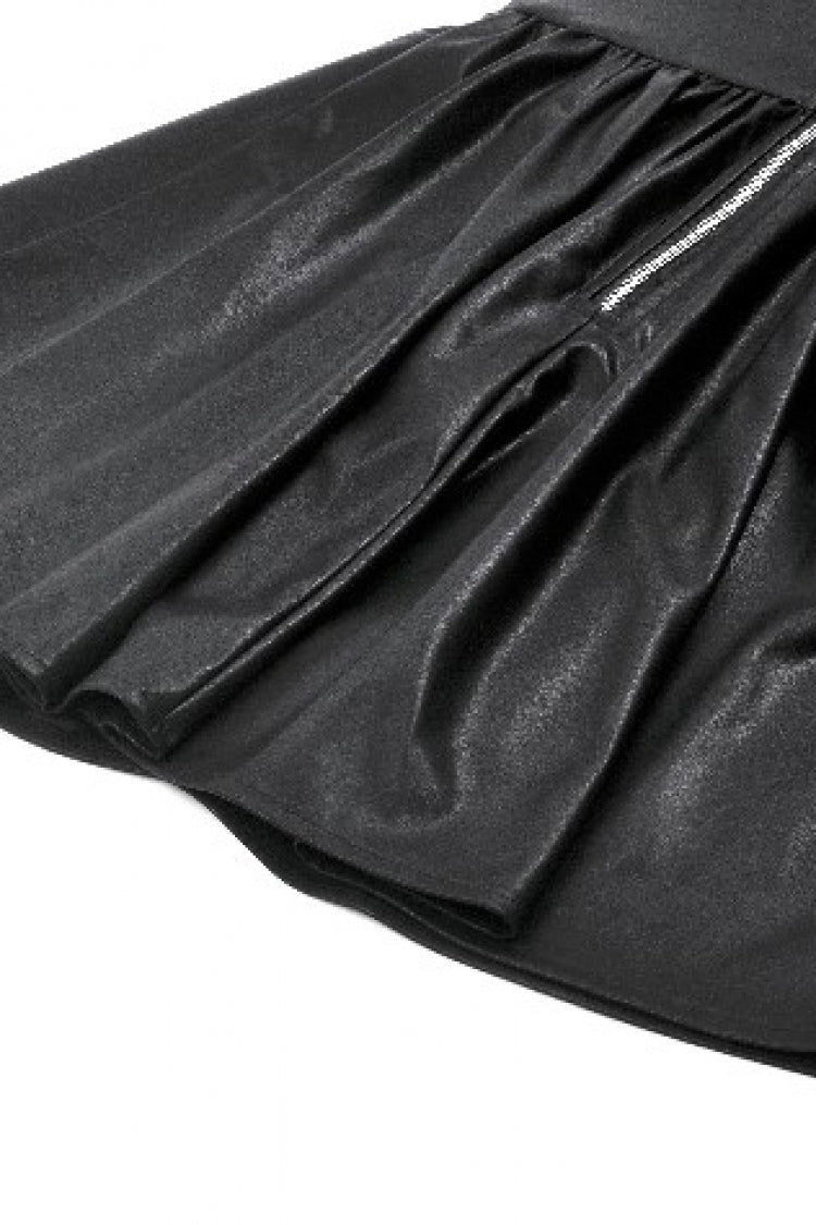Halterneck Zippered Chain-Decorated Eyelet Punk Faux Leather Dress