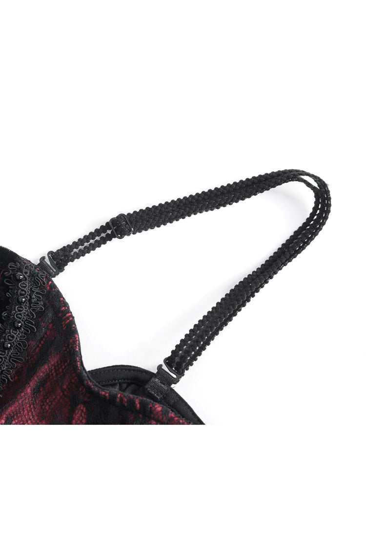 Crimson & Noir High-Waist Embroidered Gothic Dress with Elegant Stitching