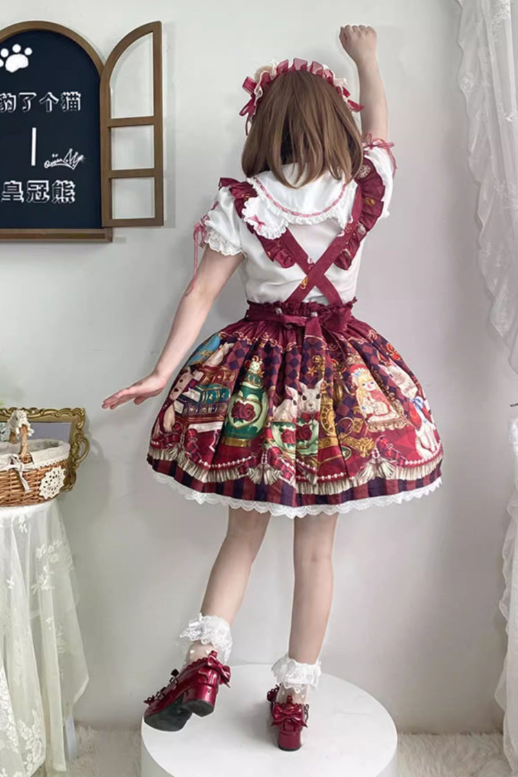 Red Print Ruffle Bow Sweet Lolita Skirt