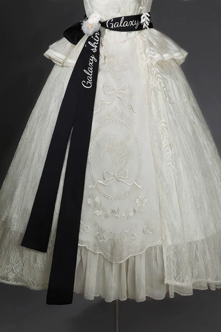 Ivory Halter Ruffled Embroidered Bow Classic JSK