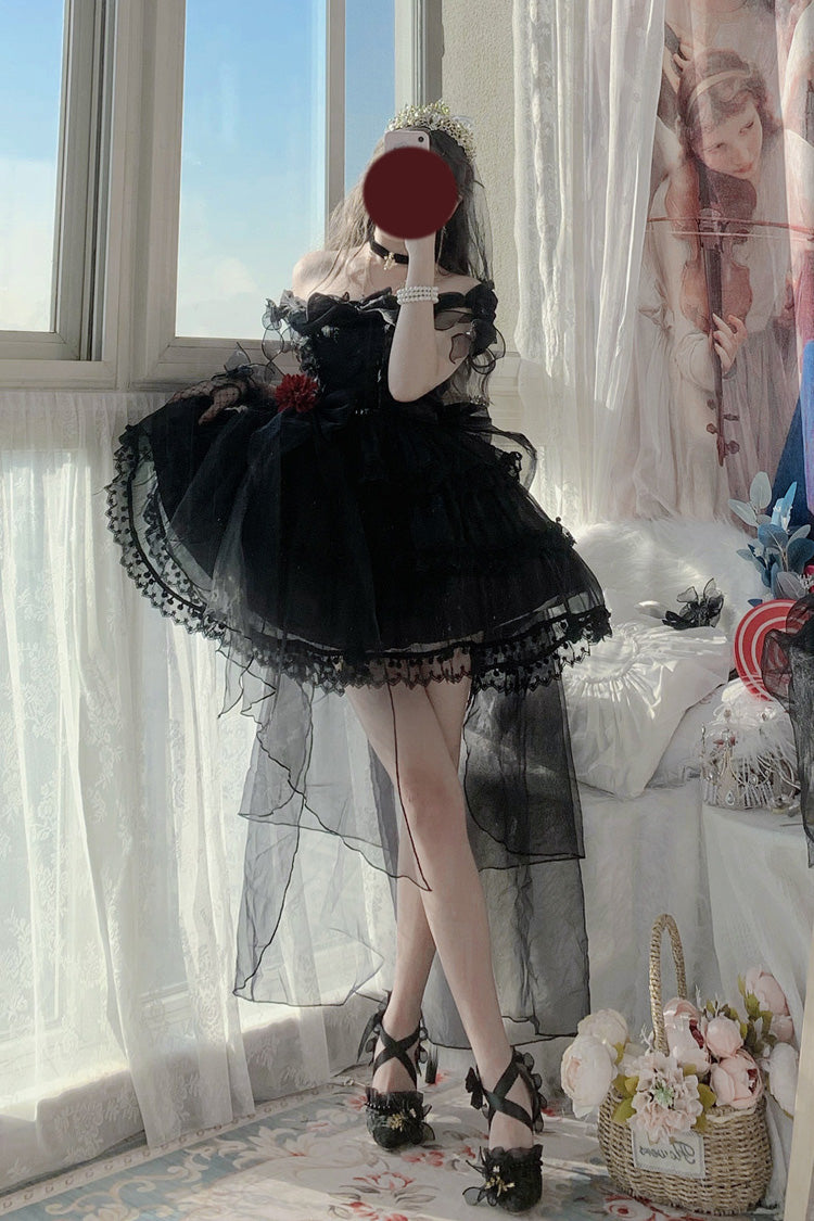 Hanayome Gothic Lolita JSK Dress with Pearl and Bow, Black