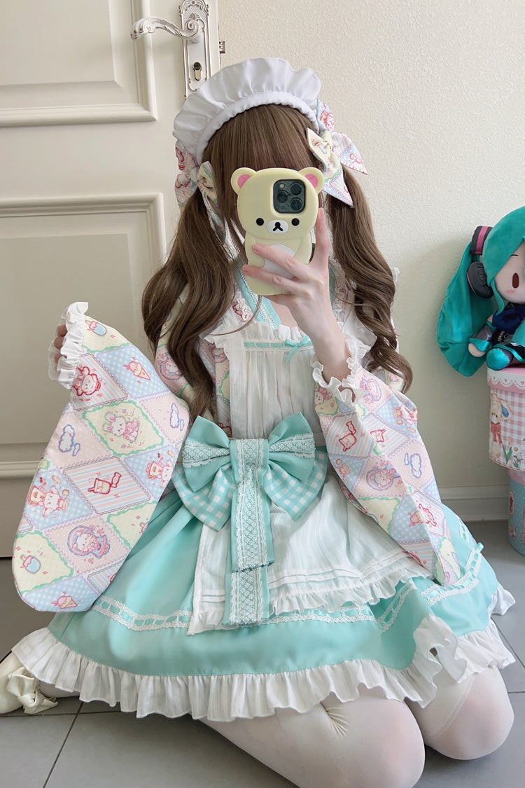Showa Sweet Pet Japanese Maid Lolita Dress with Ruffle Bowknot