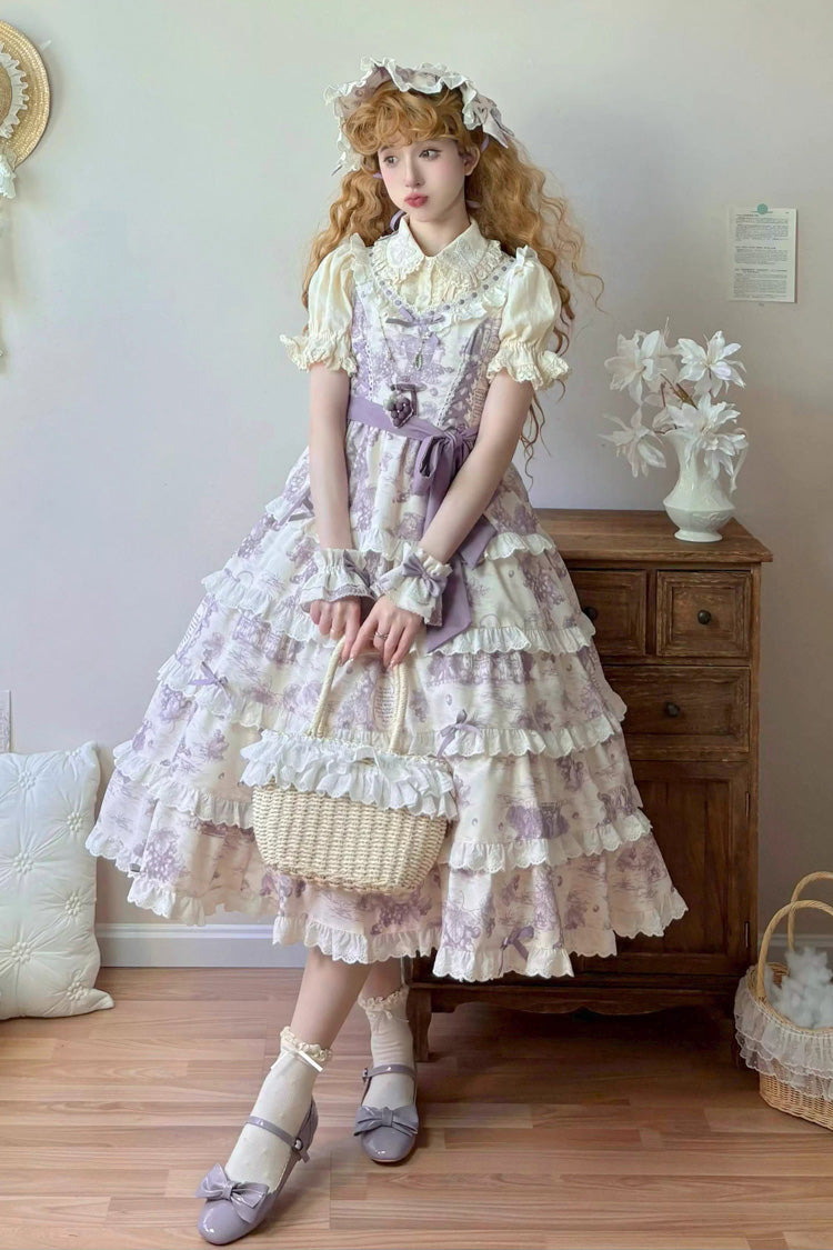 Grape Moon Almanac Violet Sleeveless Tiered Ruffled Bow Lolita JSK - Grape Moon Almanac