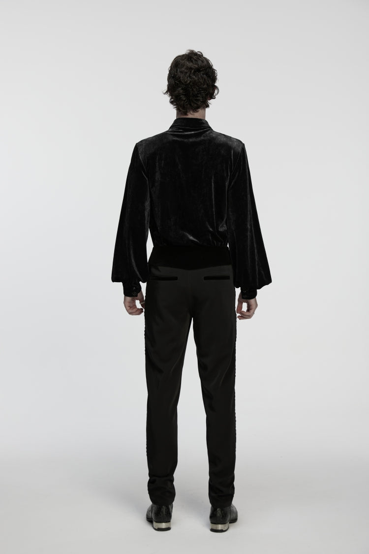 Men's Gothic Pants with Buckled Embroidered Lace Detail, Black