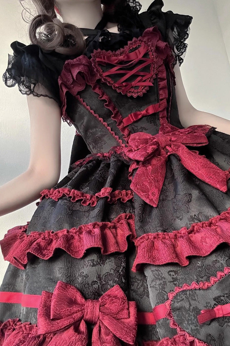 Triple-Layered Ruffle Bow Lace Gothic Jsk Dress
