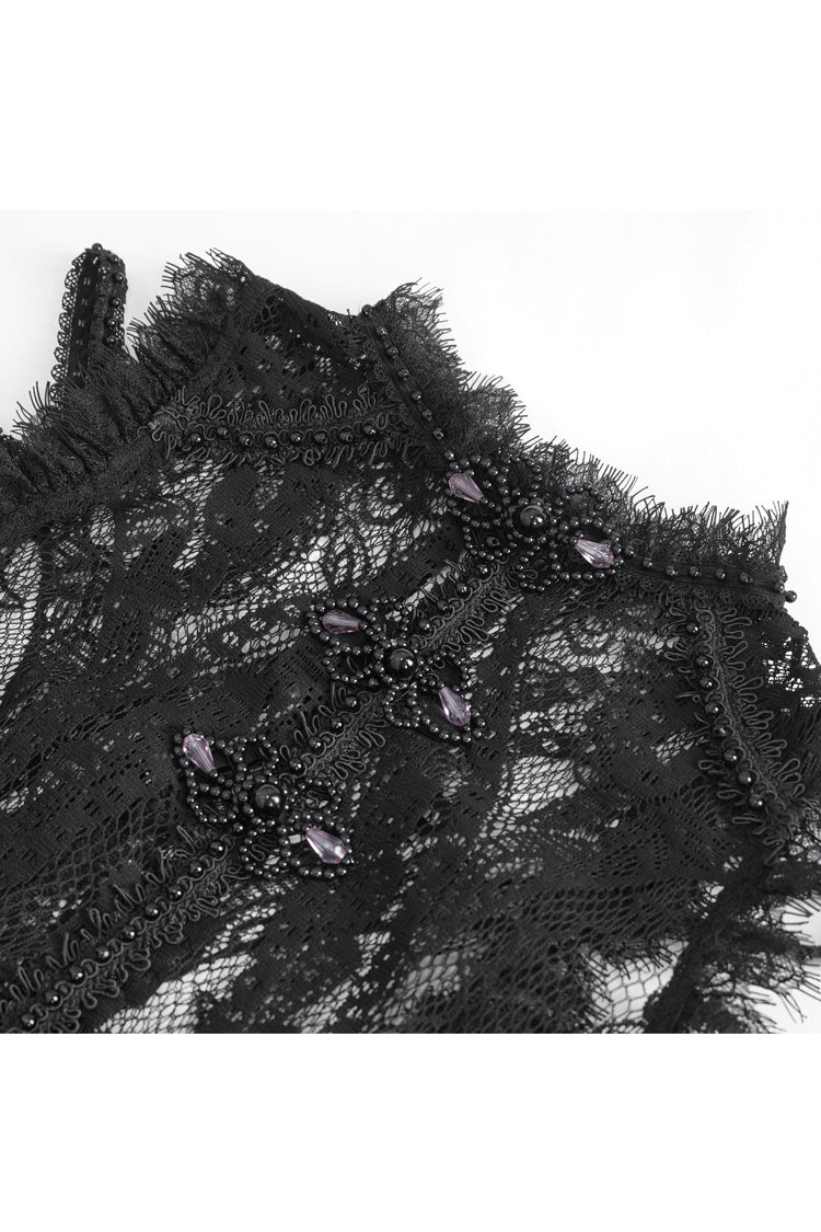 Onyx Crewneck Embroidered Lace Gothic Tee for Women