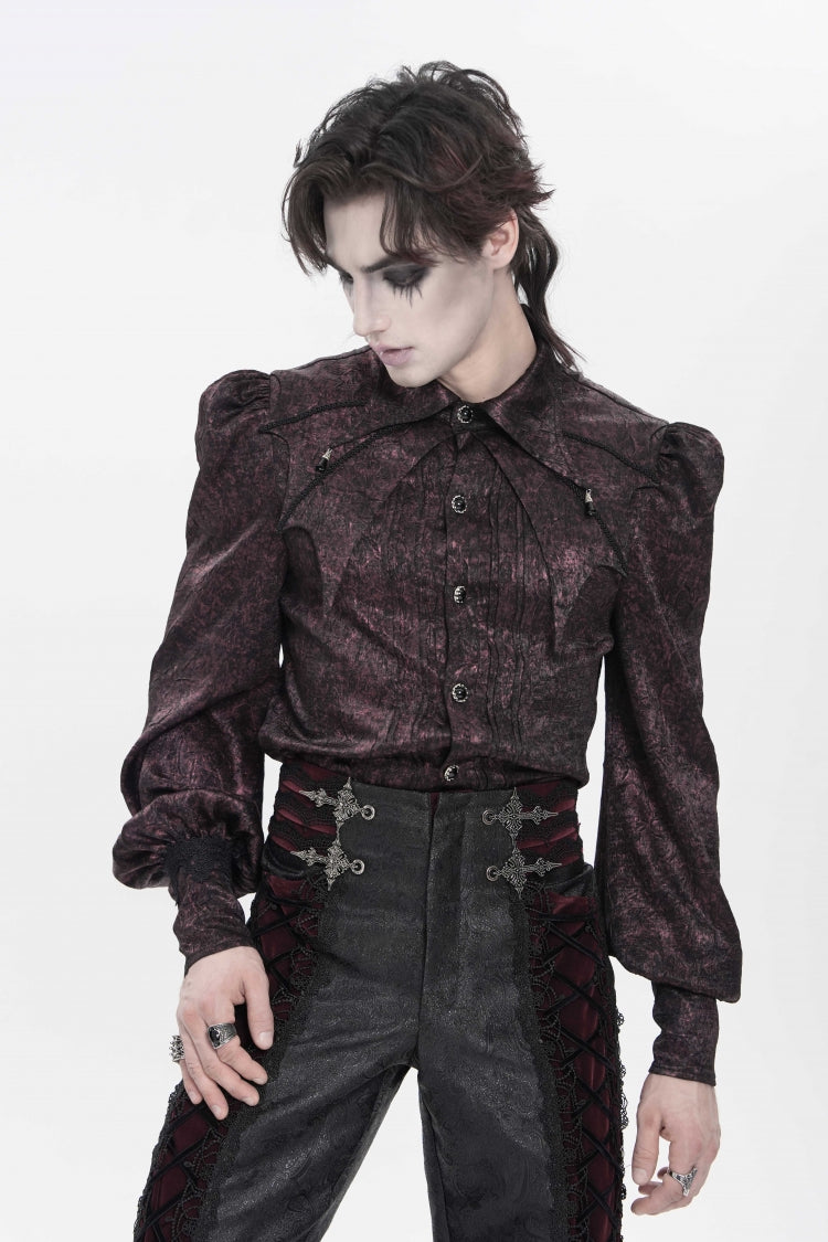 Scarlet Lapel Lantern Sleeve Jacquard Bow Men's Gothic Shirt