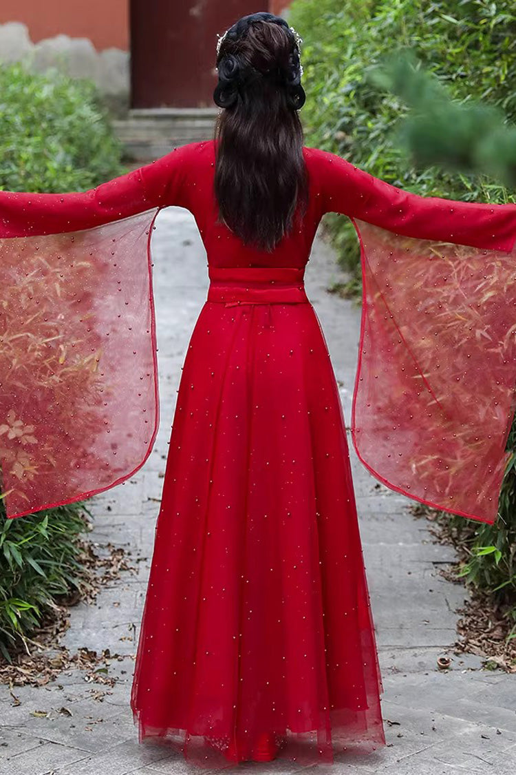 Scarlet Pearl Trimmed Lace Classic Elegant Hanfu Attire