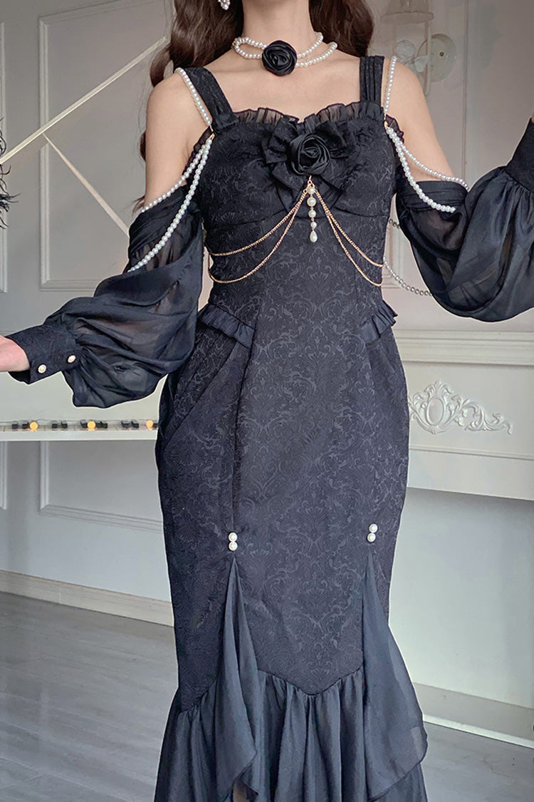 Sleeveless Jacquard Lace Fishtail JSK in Black