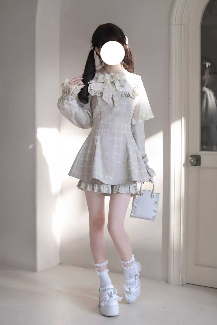 Tan Cocoa Brownie Plaid Bow-Trimmed Jirai Dress