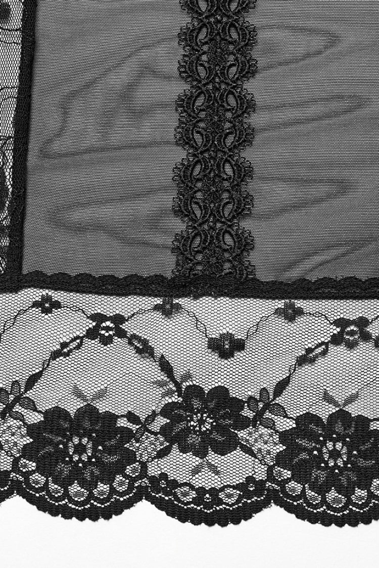 Sheer Wrapped Hip Gothic Skirt for Women with Lace Detail