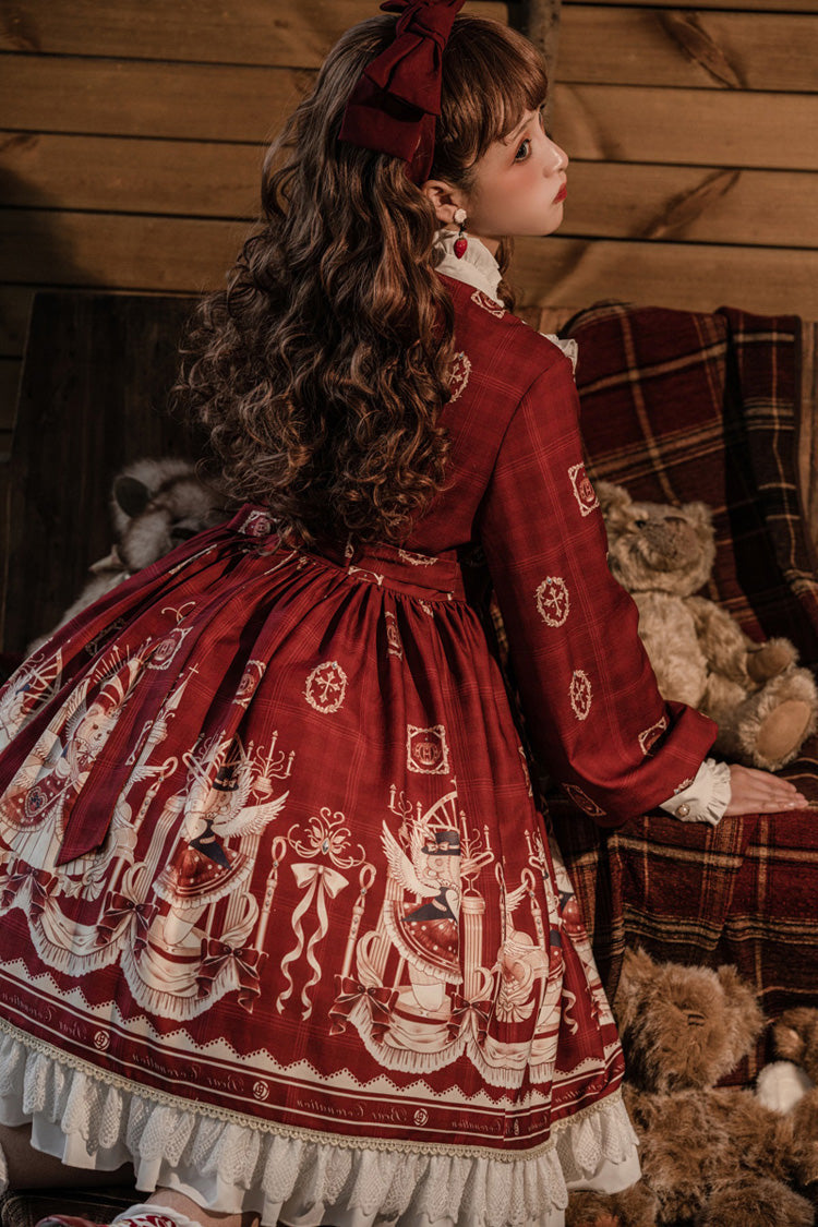 Hanayome OP Dress with Bear Print, Ruffles, and Lantern Sleeves